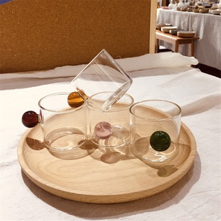 Japanese Style Glass Tea Cup Household Transparent Insulation Glass Water Cup Wooden Ball Handle Coffee Cup