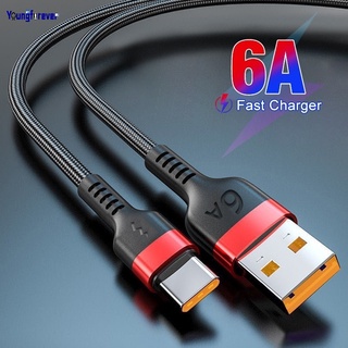 6a USB Type C สายชาร์จไนล่อนถัก ชาร์จเร็ว / 1 เมตร 2 เมตร แบบพกพา สายชาร์จข้อมูล สําหรับโทรศัพท์มือถือ พอร์ต Type-C