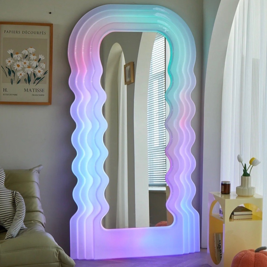 กระจกเต็มตัว กระจกตั้งพื้น มินิมอล ไฟ LED ปรับสีผ่านมือถือ ส่งฟรี
