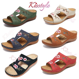 Kisstyle รองเท้าแตะสตรีปักลายดอกส้นตึกไซต์ใหญ่