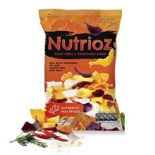 Nutrioz Mix Root Chips Thai Spice 50g. มันหวานหลากชนิดผสมเผือกทอดอบกรอบ รสเผ็ดต้นตำรับไทย ตรานูเทรียส 50 กรัม