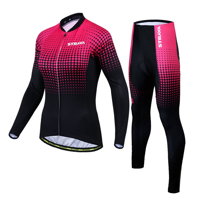 Strava Jersey ผู้หญิงแขนยาว Triathlon ชุดกางเกงขายาวคู่ขี่จักรยาน Jersey Jumpsuit mtb Jersey ผู้หญิง