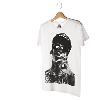 ราคาระเบิดINDEEZ : เสื้อยืดสีขาว พิมพ์ลาย Wiz Khalifaรหัสเต็มS-3XL