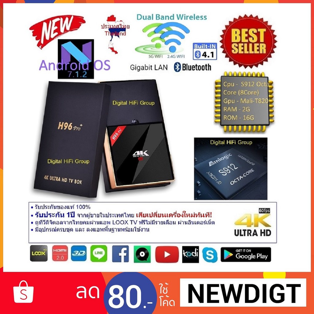 Android Smart TV Box H96 Pro  Octa Core Cpu S912 RAM 2G ROM 16G UHD 4K Android Nougat 7.1.2