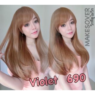 Violet 690 วิกผมยาวตรงหน้าม้าสีทอง