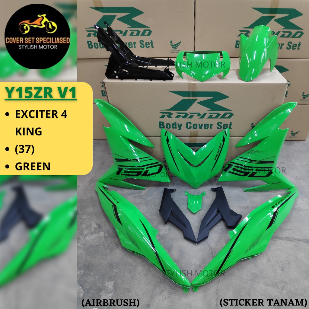 (STICKER TANAM/AIRBRUSH) ชุดครอบ RAPIDO Y15ZR V1/V2 EXCITER 4 KING (37) สีเขียว