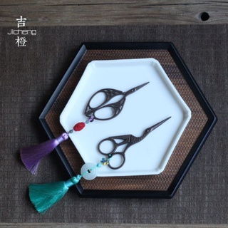 Small copper scissors Chinese Zen style Crane tassel Mini scissors