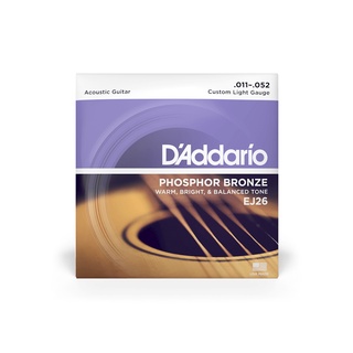 สายกีตาร์โปร่ง เบอร์ 11 D’Addario EJ26 Phosphor Bronze Custom Light 011-052