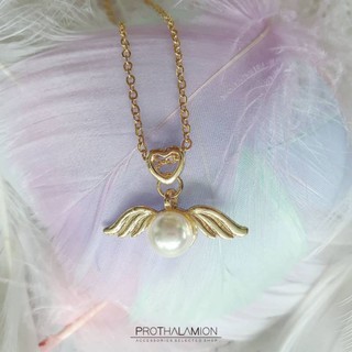 Cute Heart Pearl Wing Necklace : สร้อย สร้อยคอ หัวใจ ปีก มุก น่ารัก