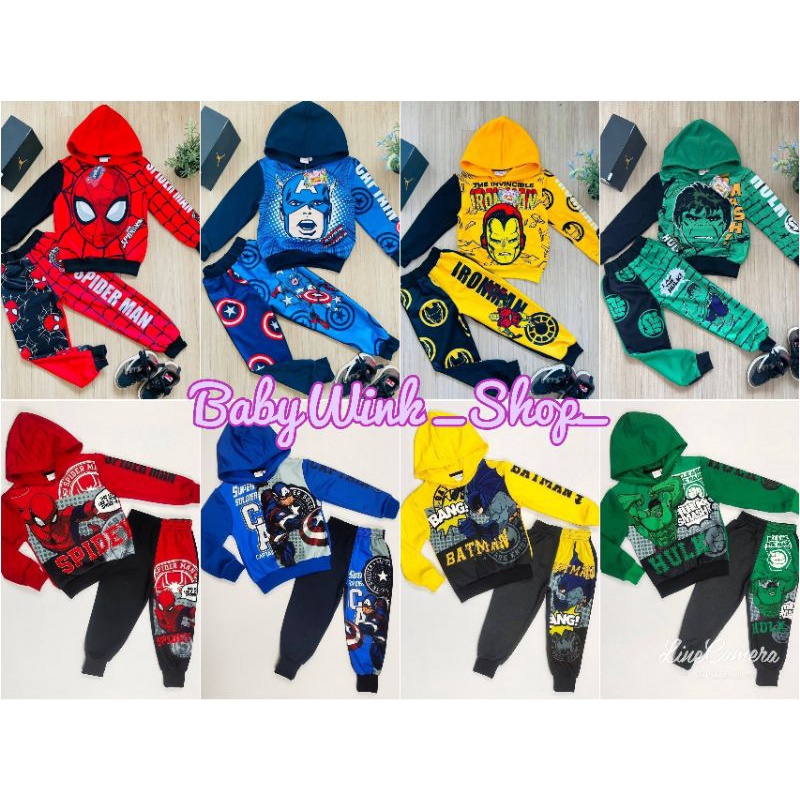 ra // naa // jj // ชุดเซ็ทเด็ก ชุดเชตฮีโร่เเขนยาวขายาวมีฮู้ด ผ้าคอตตอนเกรดดีนิ่มทั้งชุด ตัดพิมพ์ลายฮ