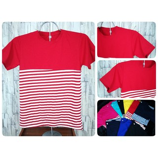 เสื้อยืดแต่งแบบ ลายริ้ว3สี สีบานเย็น