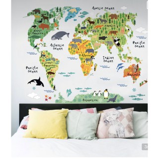 สติ๊กเกอร์ใส ติดผนังบ้าน ตกแต่งบ้าน รูปแผนที่ DIY 60*90 ซม.Wallsticker Graphic Home Decor Living Room Adult Senior Teen