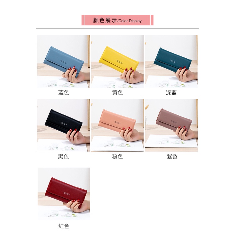 FOREVER YOUNGกระเป๋าสตางค์ 3 ชั้นหนังPUสะดวกสบายสีวัยรุ่งของใหม่ราคาถูกมี 7 สีให้เลือก(QB-899)