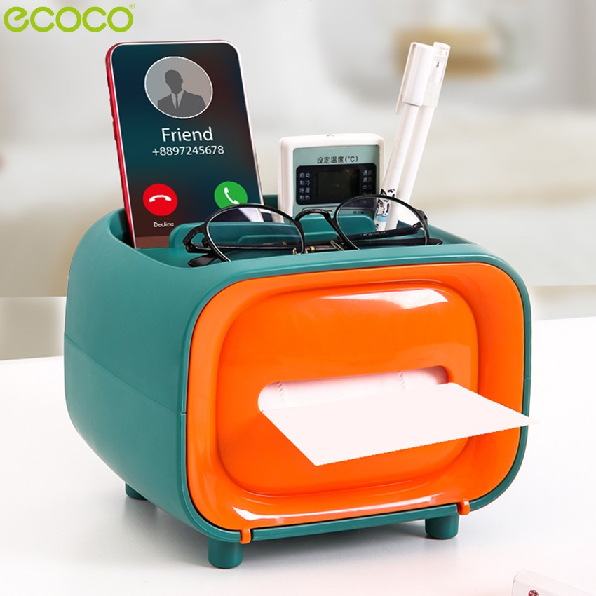 Ecoco กล่องทิชชู่ตั้งโต๊ะ ที่เก็บกระดาษทิชชู่ ใส่ได้ทั้งทิชชู่ม้วน ทิชชู่แผ่น กล่องใส่กระดาษชำระ Tissue box