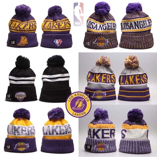 หมวกถัก ปักลาย NBA Los Angeles Lakers Gorro Beanies ให้ความอบอุ่น แฟชั่นฤดูหนาว สําหรับผู้หญิง และผู้ชาย