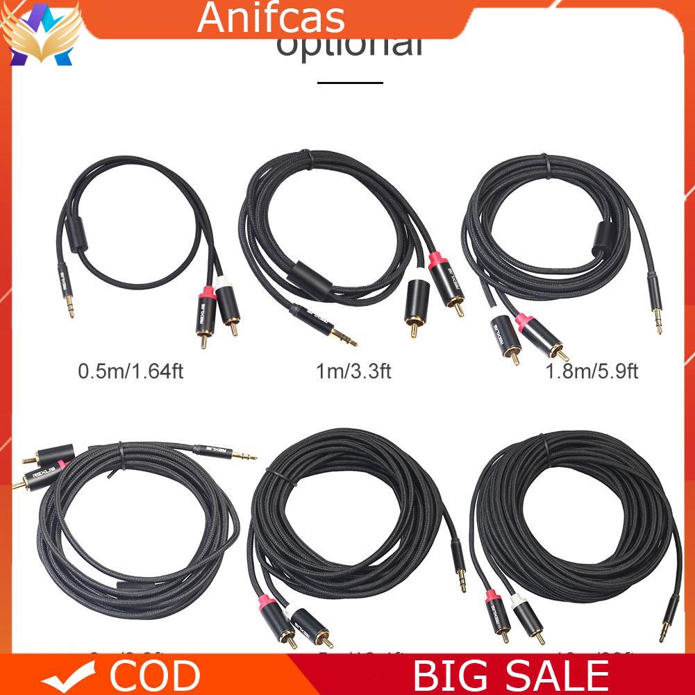 3.5mm Jack Male to 2 RCA Cotton Braided Aux Cable for Home Theater Speaker Jack Male Speaker #7