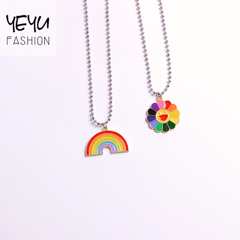 สร้อยคอ จี้ดอกทานตะวัน สีรุ้ง เข้ากับทุกการแต่งกาย สไตล์เกาหลี ฮิปฮอป สําหรับผู้ชาย