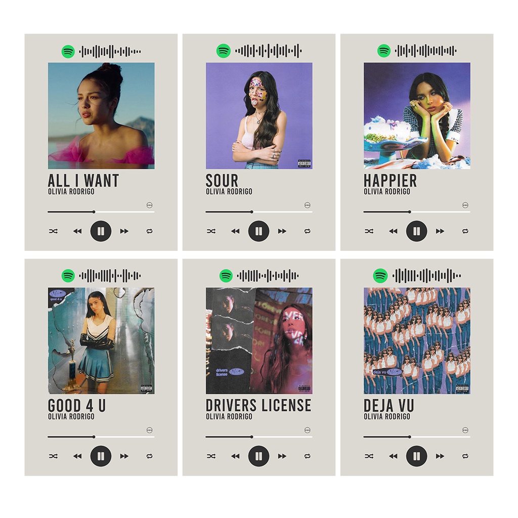 โปสเตอร์ อัลบั้ม Olivia Rodrigo และ Singles พร้อมบาร์โค้ดเพลง, เพลง