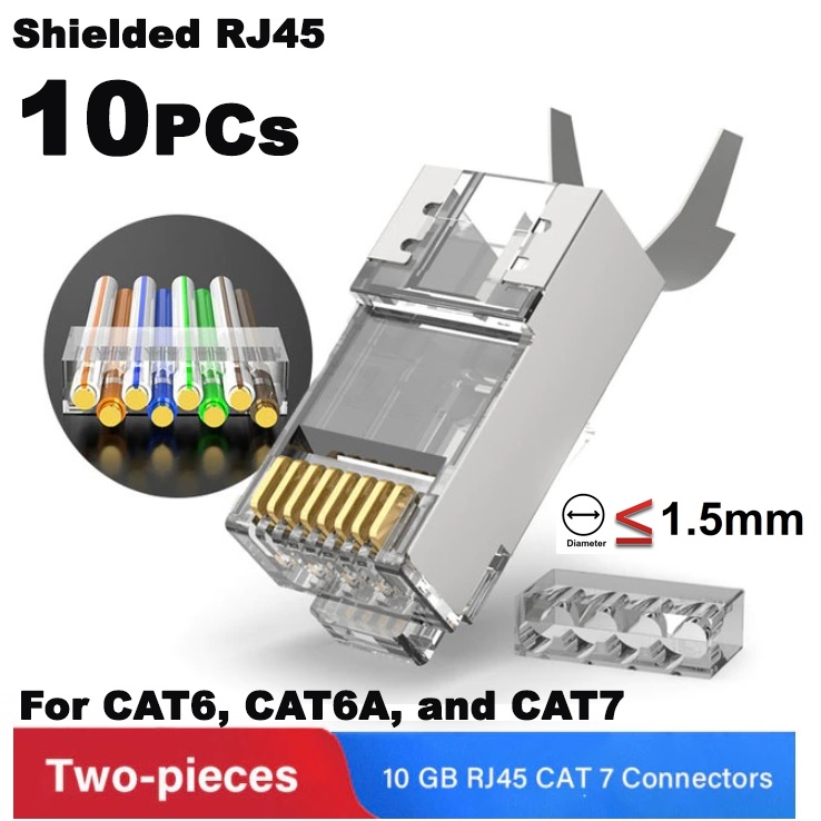 หัว RJ45  10หัว 2-Piece CAT6A & CAT7 Shielded RJ45 Modular Plug Connector 50μ 8P8C - RJ45 Connector 