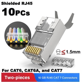 หัว RJ45  10หัว 2-Piece CAT6A &amp; CAT7 Shielded RJ45 Modular Plug Connector 50μ 8P8C - RJ45 Connector Network Cable 1.5mm