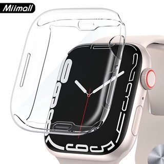 Miimall เคสใสแอปเปิ้ลวอช เคส เข้ากันได้ apple watch Series 8/7/6/5/4/3/2/1/SE ซิลิคอน เคสพร้อมป้องกันหน้าจอ แบบนิ่ม กันกระแทก สําหรับ iWatch Series 8 7 หน้าปัด 41 มม. 45 มม. 40 มม. 44 มม. 38มม. 42มม.