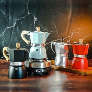 (เลือก)ชุดชงชา-กาแฟ Set Moka Pot 6 Cup (300ml.) + เตาไฟฟ้า iMix 500w.