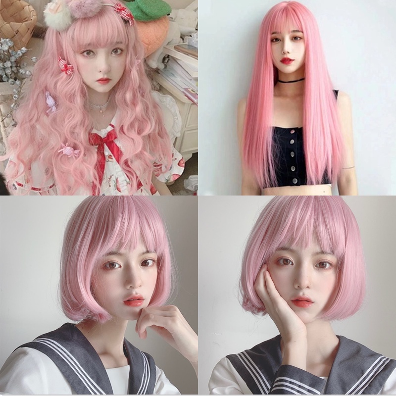 ใหม่คอสเพลย์วิกผมเรียบสังเคราะห์ผมทนความร้อนสีชมพูอ่อนวิกผมสําหรับผู้หญิงทุกวันคอสเพลย์พรรค