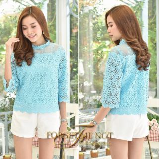 SALE เสื้อลูกไม้สีฟ้า อก38/40/42/44 สินค้ามีน้อย