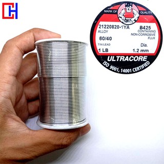 ตะกั่วบัดกรี น้ำหนัก 1 ปอนด์  ขนาดเส้น 1.2 mm ชนิด 60/40 ULTRACORE แท้