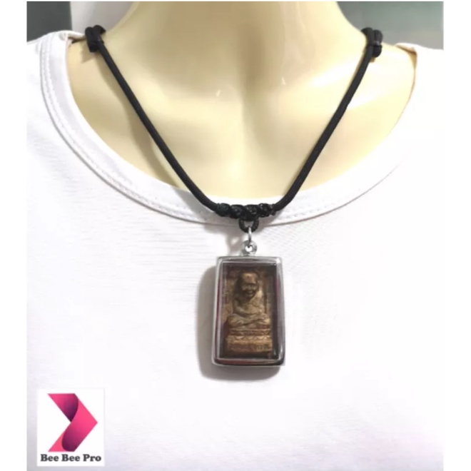 BBP65 - สร้อยคอเชือกร่มปรับระดับได้ถึง 27 นิ้ว 1 ห่วง สีดำ มาพร้อมองค์หลวงปู่ทวด สร้อยคอห้อยพระ สร้อ