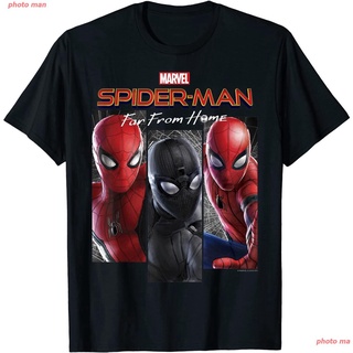 สไปเดอร์แมน tshirt เสื้อยืดSpider-Man Marvel Spider-Man Far From Home Suit Panel Logo T-Shirt ผู้ชายเสื้อยืดอินเทรนด์