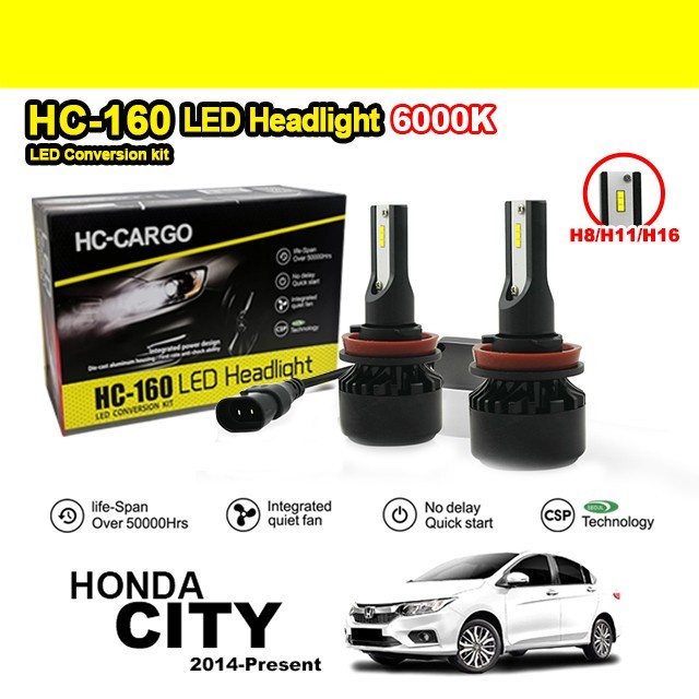 HC-160 LED Headlight Convention Kit 4300K / 6000K 4500LM 26W 50000 Hour H8/H11/H16 for Honda City 20