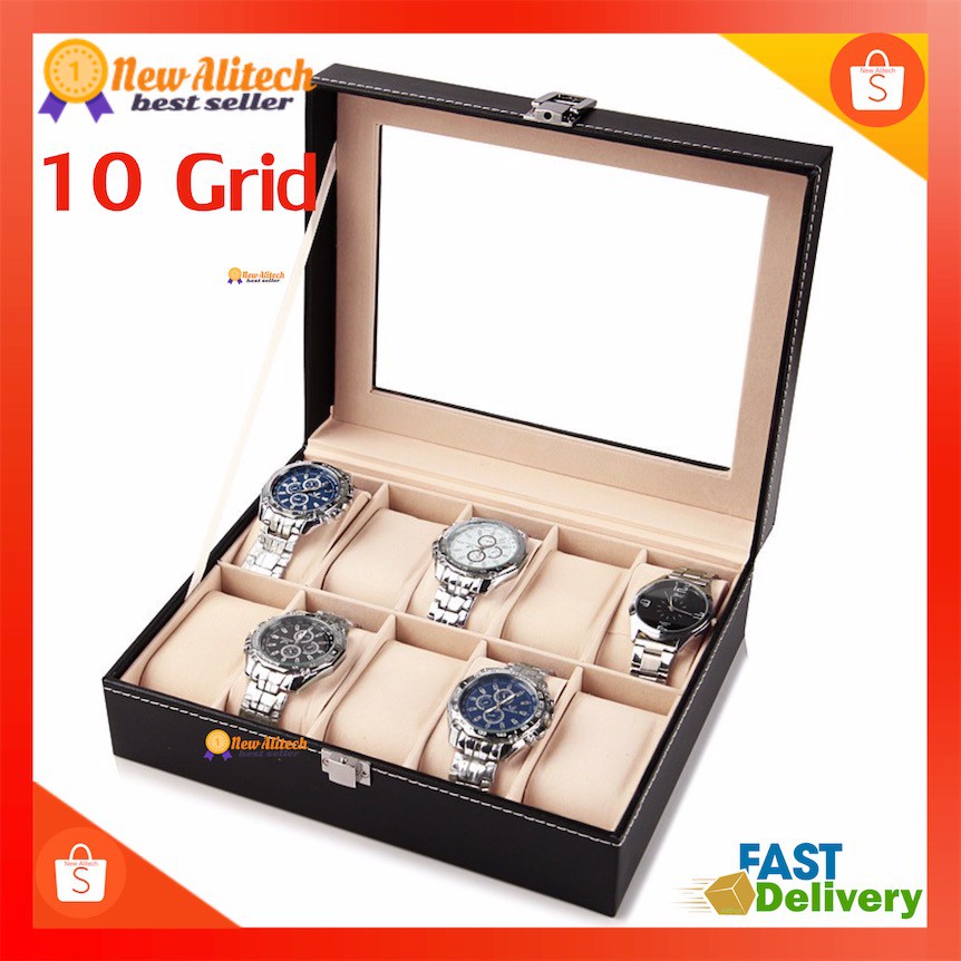 New Alitech C06 C08 Watch Box 3/6/10/12 Grid Leather Display Jewelry Case Organizer กล่องนาฬิกา กล่องเก็บนาฬิกาข้อมือ