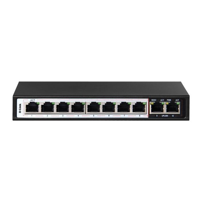 Switching Hub 8 Port D-LINK DES-F1010P-E (7'',8 POE,+2 Uplink) DLINK , SWITCH UNMANAGED PoE 250m. Mo