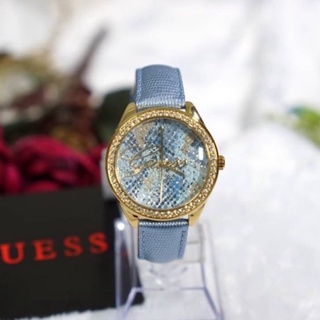 (ผ่อน0%) นาฬิกา Guess Jet Setter Round Analog Blue Dial Ladies Watch Item No: W0612L1  หน้าปัดกลม 37 mm หนังแท้สีฟ้า