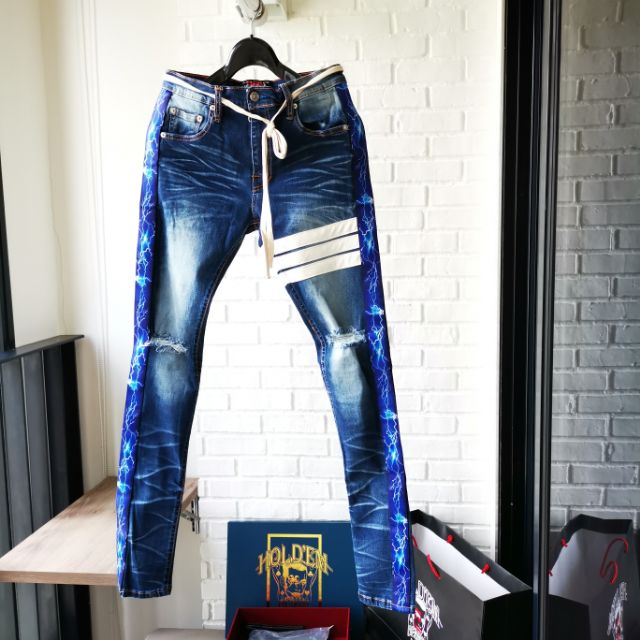 กางเกง​ Holdem Denim H8 Thunder Bolt Dark Blue Destroyed Jeans Size 30