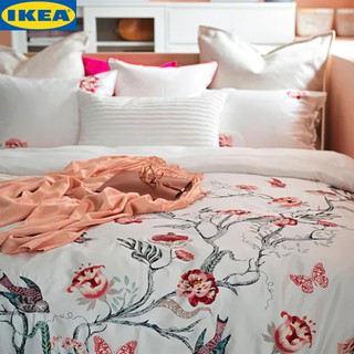 IKEA JÄTTELILJA แย็ตเทลิลยา ปลอกผ้านวม+ปลอกหมอน  สีขาว/ลายดอกไม้