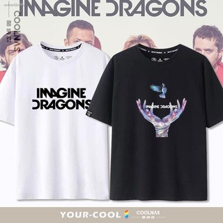 ✢Imagine Dragons dream dragon rock band tide brand แขนสั้นผู้ชายและผู้หญิงสีลูกกวาดผ้าฝ้ายครึ่งแขนหลวมฤดูร้อน