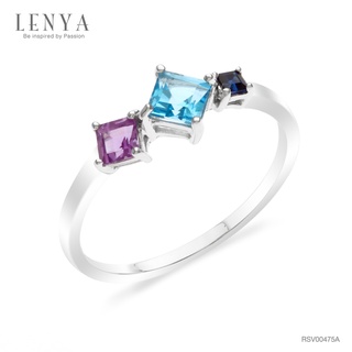 Lenya Jewelry แหวนโทแพซสีฟ้า (Blue topaz ) อเมทีสต์ (Amethyst) และไพลิน (Blue Sapphire) ตัวเรือนเงินแท้ 925 ชุบโรเดียม