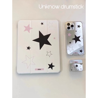 White star IPad case เคสไอแพดฝาพับสามทบลายดาวสีขาว