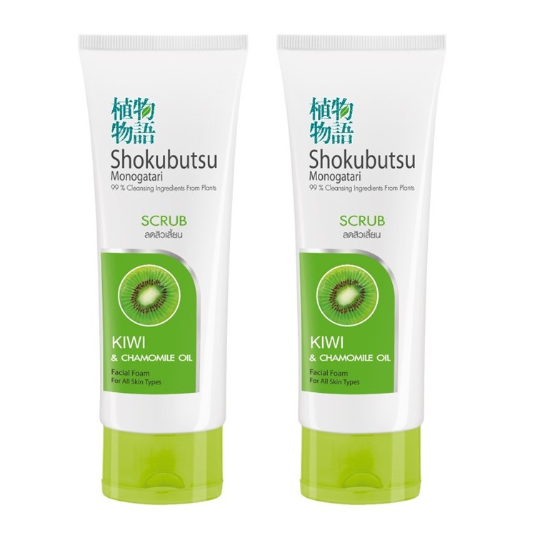 SHOKUBUTSU โฟมล้างหน้า สครับ โชกุบุสซึ Kiwi & Chamomile Oil สูตรลดสิวเสี้ยน กีวี่ (เขียวอ่อน) 100 กรัม x 2 ชิ้น LIONSOS