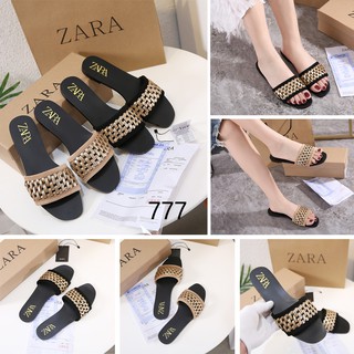 Zara รองเท้าแตะ ส้นแบน มีสายรัดข้อเท้า 777