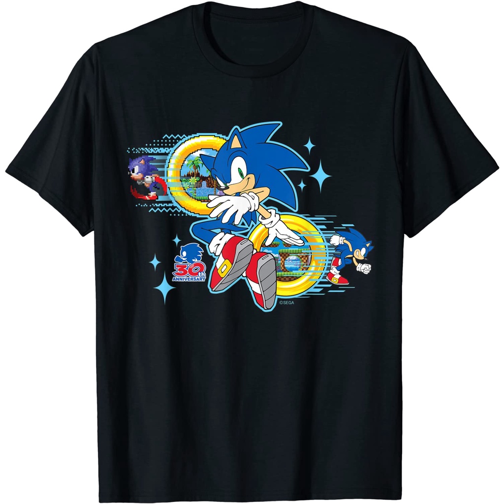 เสื้อยืดผ้าฝ้ายพรีเมี่ยม เสื้อยืด พิมพ์ลาย Sonic the Hedgehog's ครบรอบ 30 ปี