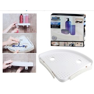 Snap Up Corner Shelf Triangle Fan-shaped Bathroom Wall Corner Mount Storage Holder Rack with Hooks Specification