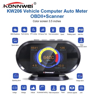 ใหม่ KONNWEI KW206 OBDII EOBD เครื่องสแกนโค้ด + จอแสดงผล HUD Head-up 12V เครื่องวัดความเร็วเกิน Boost Gauge OBD2 เครื่องสแกนความผิดพลาดในรถยนต์