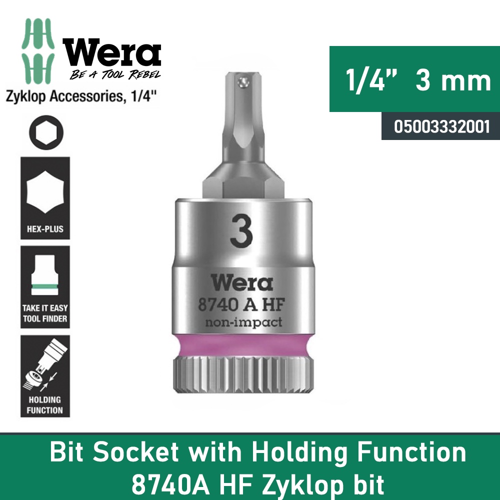 Myhomey Bit Socket 1/4" Hex-Plus 3.0 x 28 mm Wera 05003332001 Zyklop In-Hex
