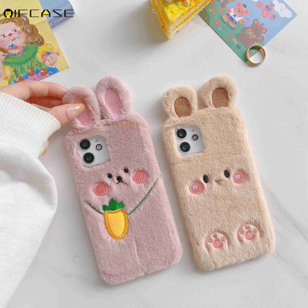 Xiaomi Poco X3 GT F3 Redmi K40 K30 K20 Note 7 Pro 7A 6 6A Pro 5 Plus Phone Case Hairy Plush Carrot Rabbit Winter Warm Cute Cartoon Pink Soft TPU Casing Cases Case Cover #8