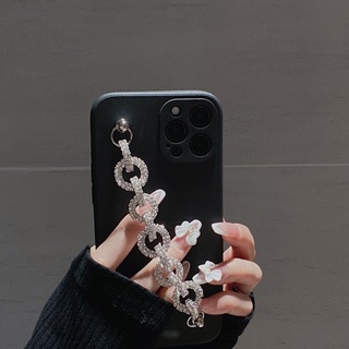 เคสโทรศัพท์มือถือ ซิลิโคน ลายเพชร พร้อมสายโซ่คล้อง สําหรับ Iphone 12pro max 11 xr 8p xs 7 14plus