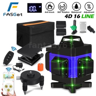 Fasget เลเซอร์ควบคุมระดับแอพ 4D 16 สาย 360 องศา สีเขียว° H&amp;v เครื่องมือวัดระดับด้วยตนเอง พร้อมรีโมตคอนโทรล