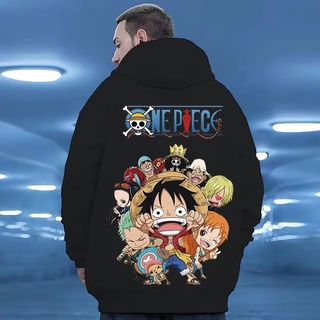 เสื้อกันหนาวแขนยาวลําลอง มีฮู้ด ทรงหลวม ขนาดใหญ่ ลายการ์ตูนอนิเมะ One Piece Luffy แฟชั่นฤดูใบไม้ร่วง สําหรับผู้ชาย และนักเรียน ไซซ์ M - 8XL